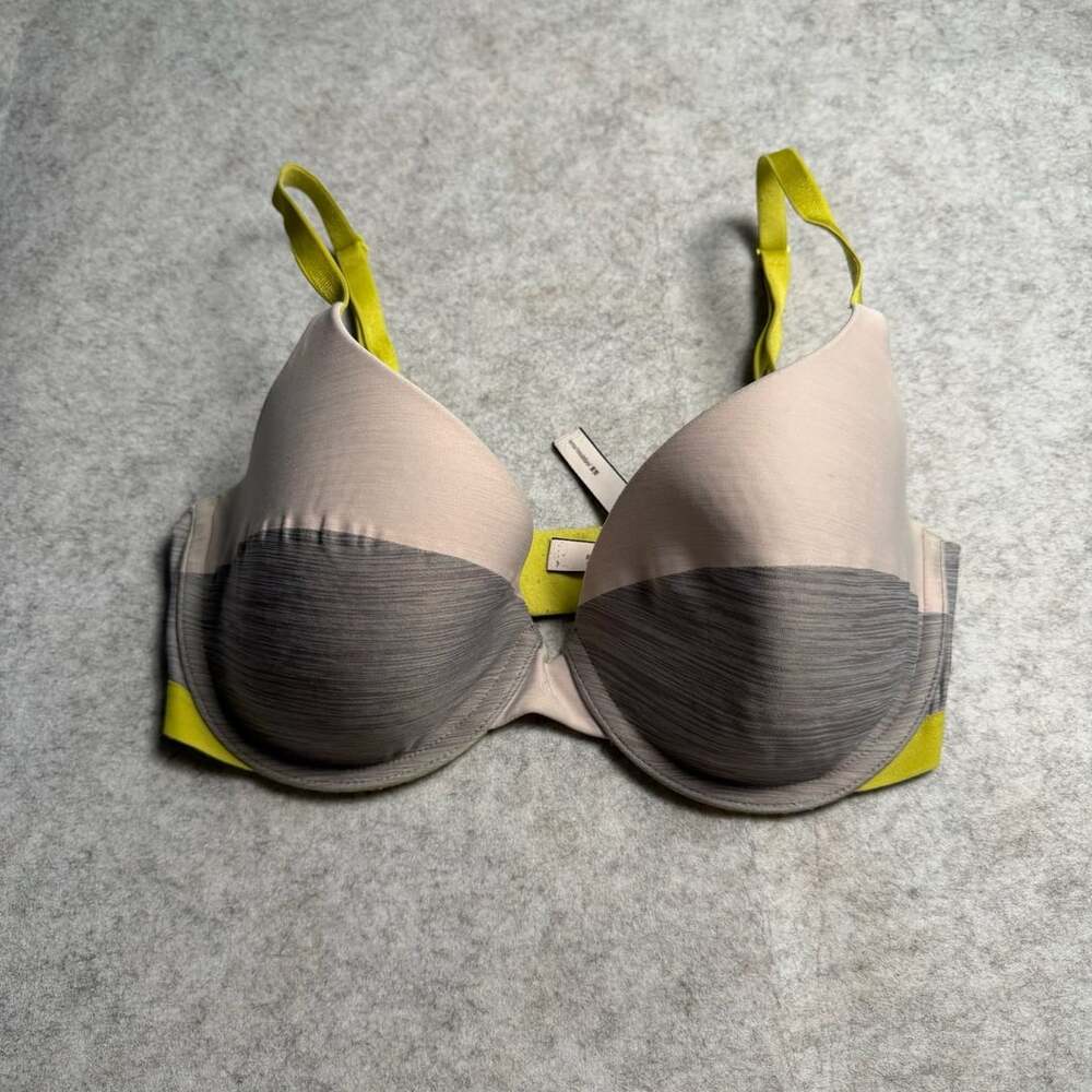 Victoria's Secret Uplift Semi Demi Bra Size 32DD Gray Yellow Underwire